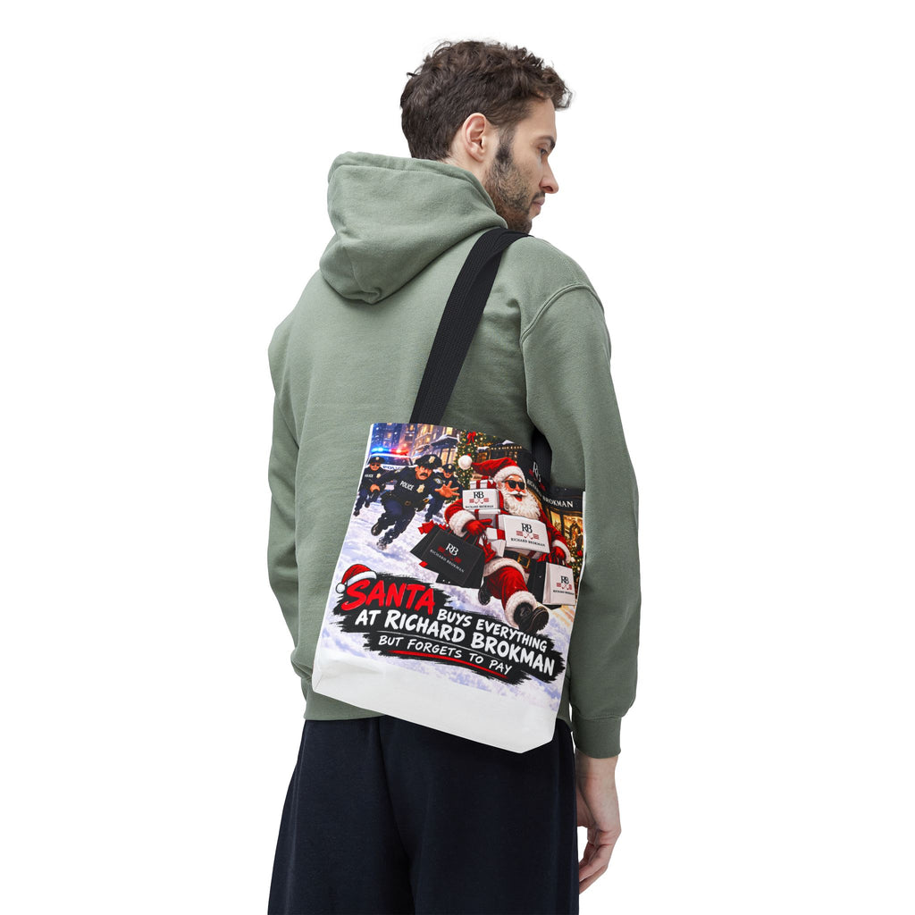 Christmas Santa Shopping Tote Bag | Santa Buys Everything at Richard Brokman | Canvas Holiday Gift Bag