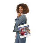 Sleigh All Day Christmas Tote Bag | Funny Santa & Reindeer All Over Print Canvas Tote | Holiday Gift Bag