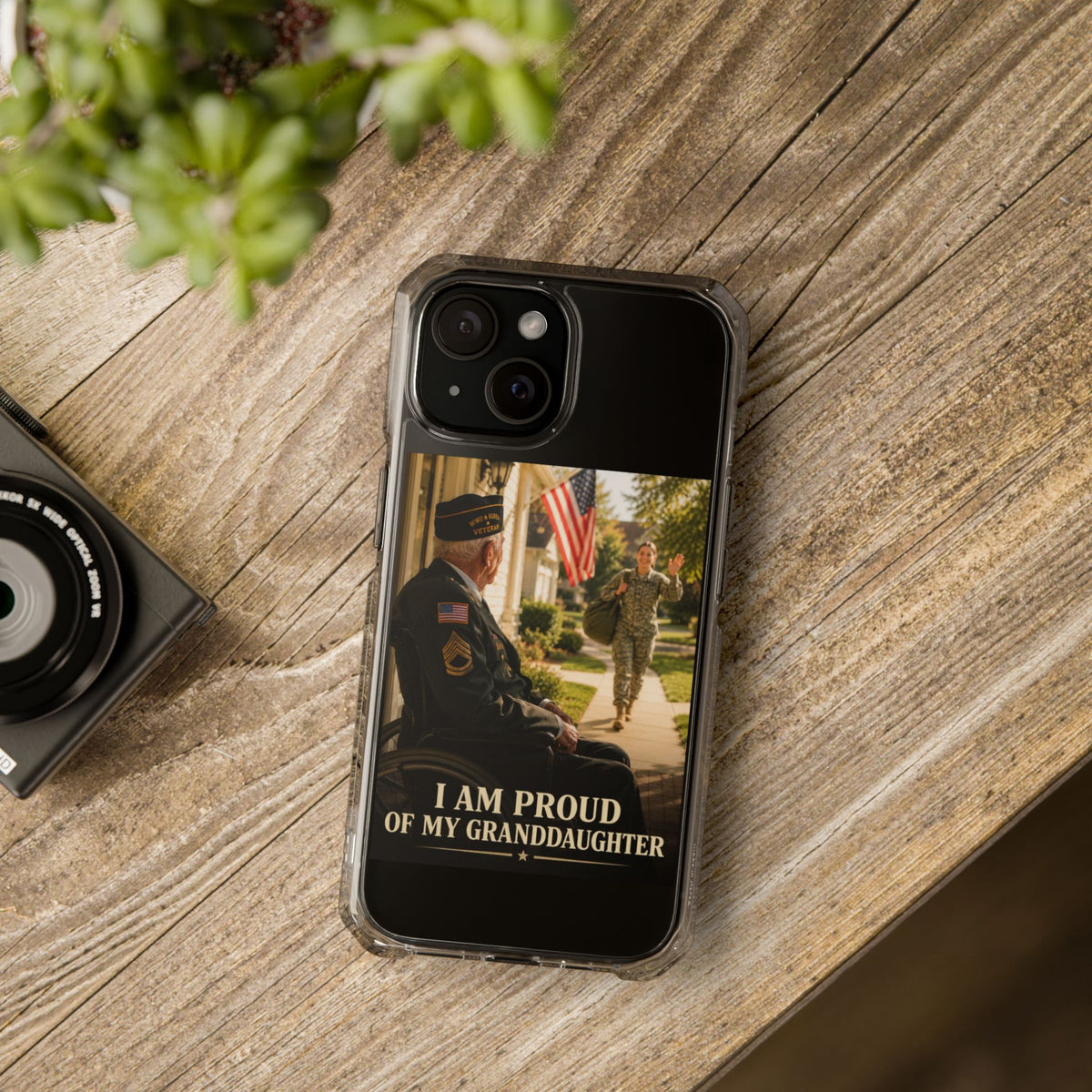 Proud of My Granddaughter Phone Case | Military Homecoming Veteran Grandpa MagSafe Clear Case | iPhone 15