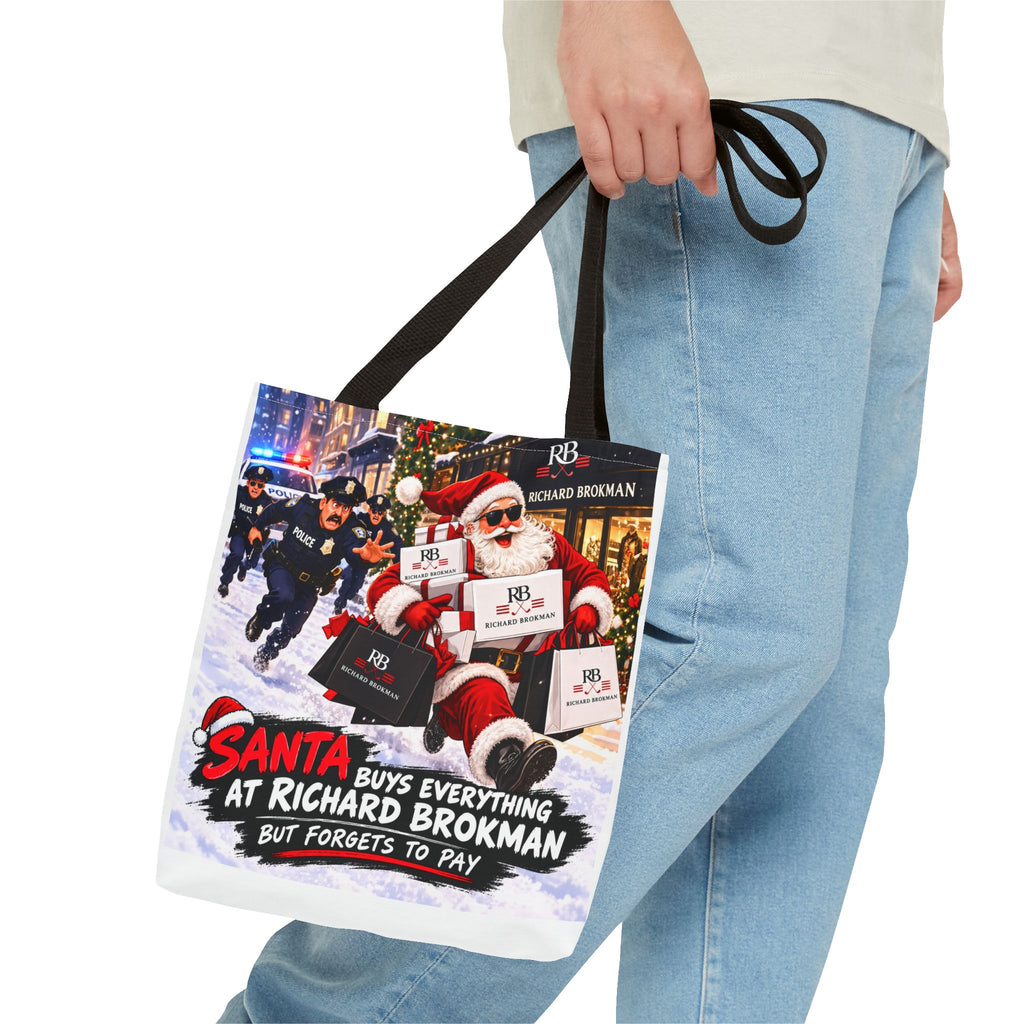 Christmas Santa Shopping Tote Bag | Santa Buys Everything at Richard Brokman | Canvas Holiday Gift Bag