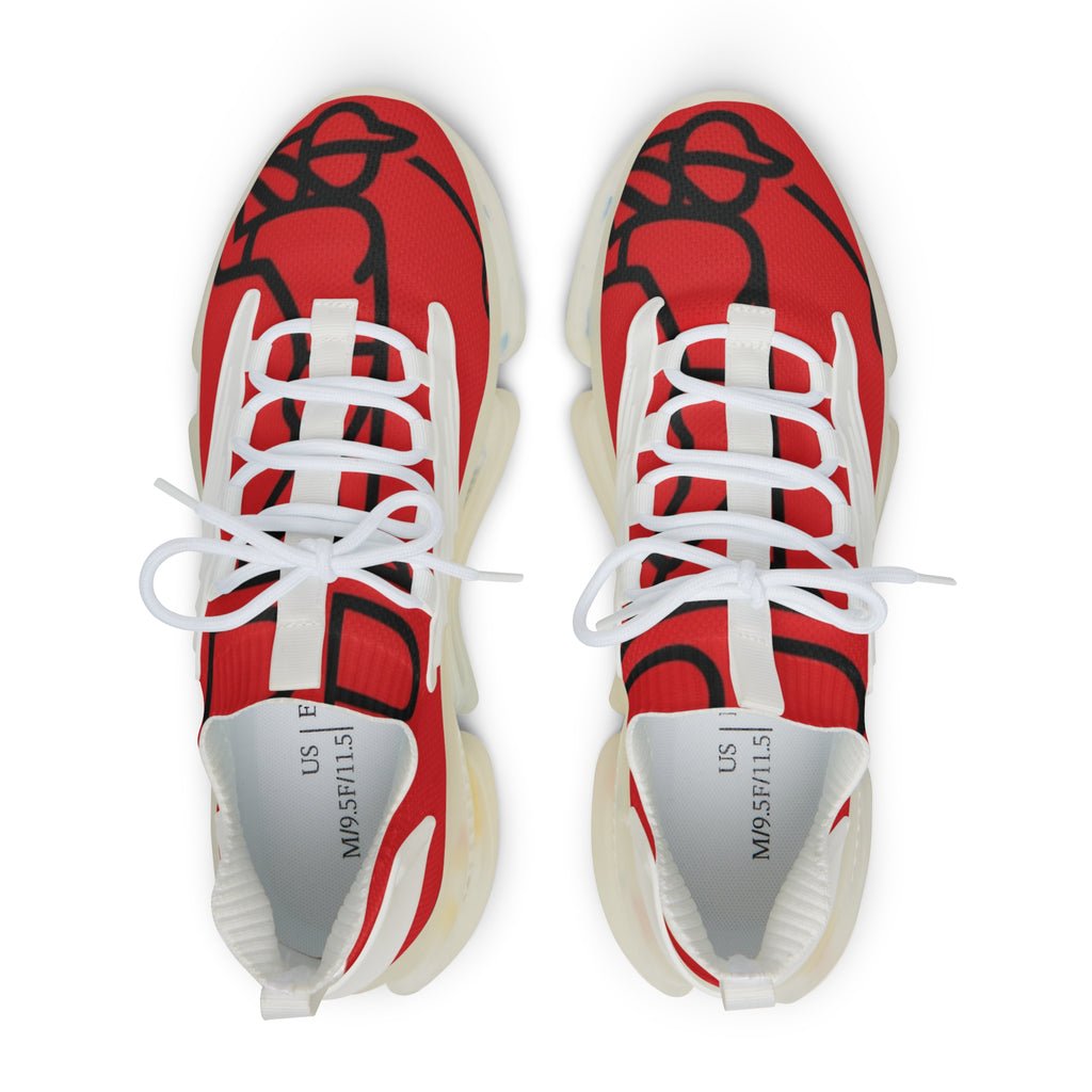 Men's Abstract Line Art Penguin Mesh Sneakers | Bold Red Print Lightweight Running Shoes | Penguin Lover Gift
