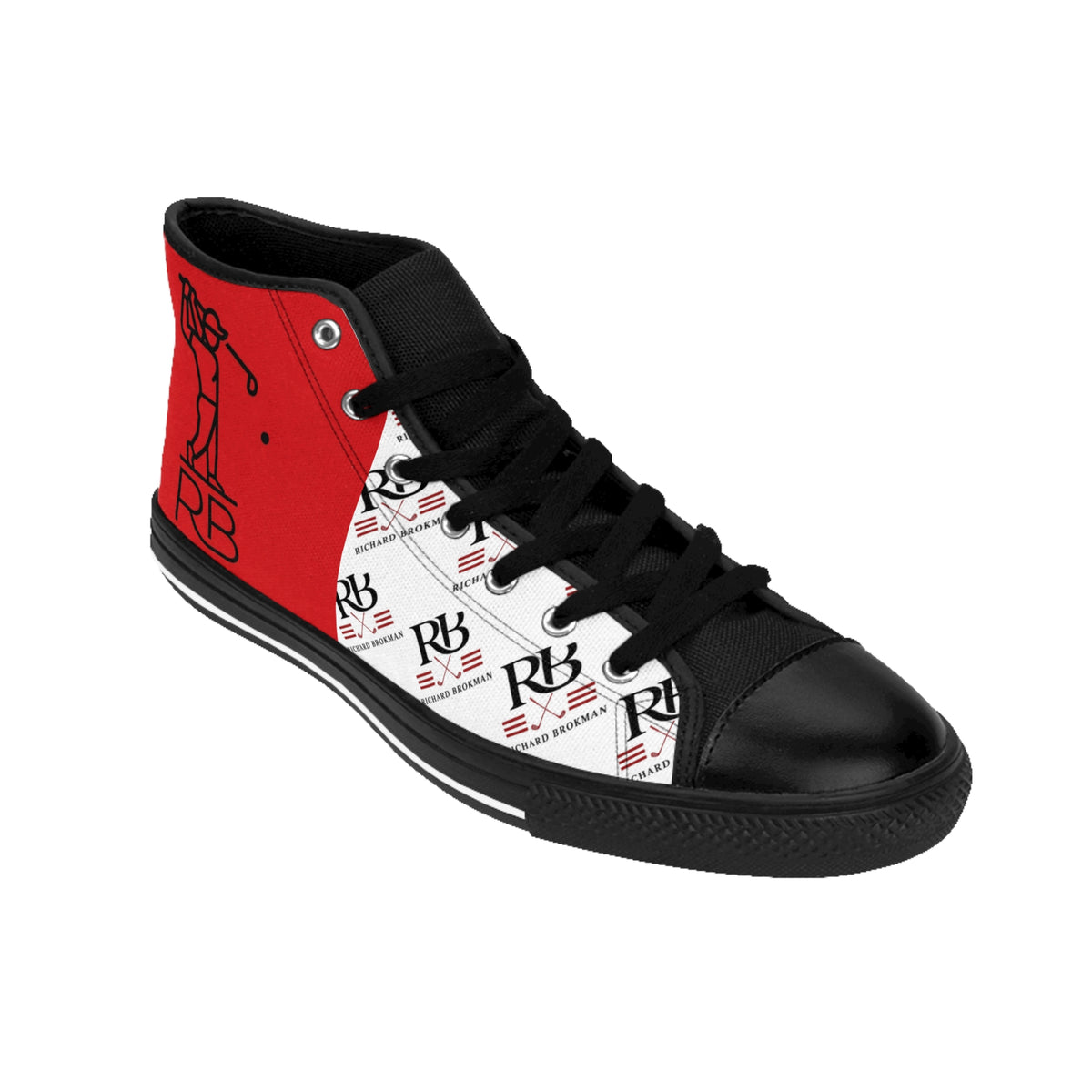 Women's Golf High-Top Sneakers | Red Panel RB Monogram Pattern Canvas Shoes | Richard Brokman